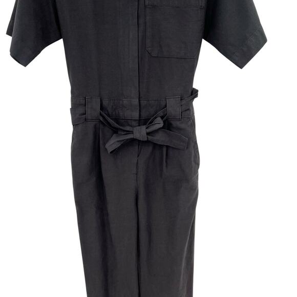 Everlane The Fatigue Jumpsuit Short Sleeve Crop Belted Cotton Linen Black Size 0 - Picture 4 of 11